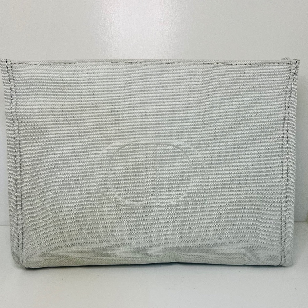 Dior Clutch/Pouch Light Gray with two Silver Snap Close and Embossed CD Logo